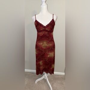 Boho Asymmetrical Fitted Midi Dress in Burgundy and Gold - Read Description